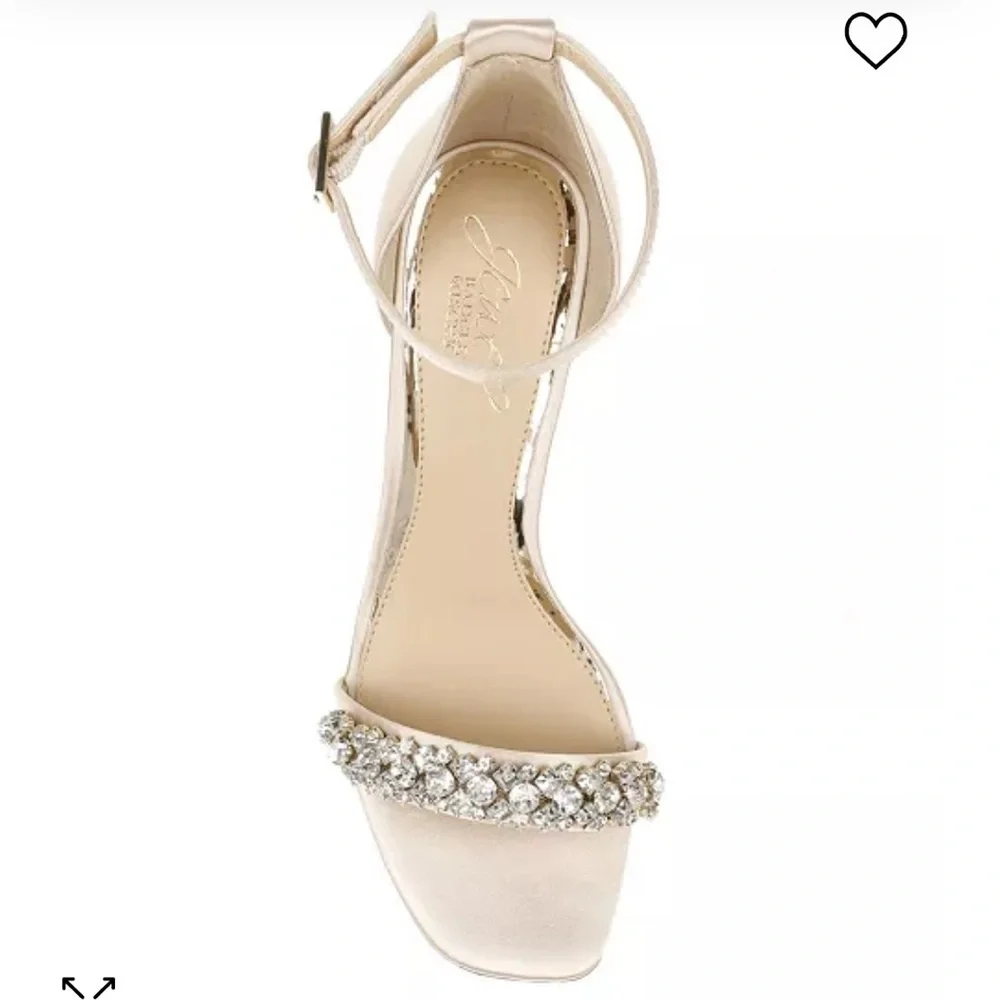 Badgley Mischka Champagne Satin Jeweled Wedge Sandal Size 7